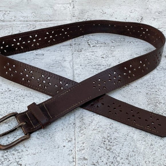 Genuine Leather Belt Pin Buckle Unisex Waistband Brown Belt Size 32 inches - Picture 6 of 11